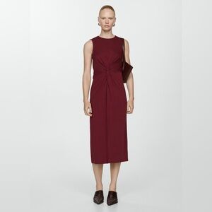 Mango Maroon midi dress with draped detail NWT